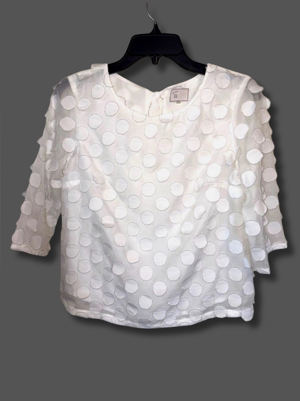 Maeve Anthropologie Blouse Women’s 0 White Swiss Dot Textured Sheer 3/4 Sleeve